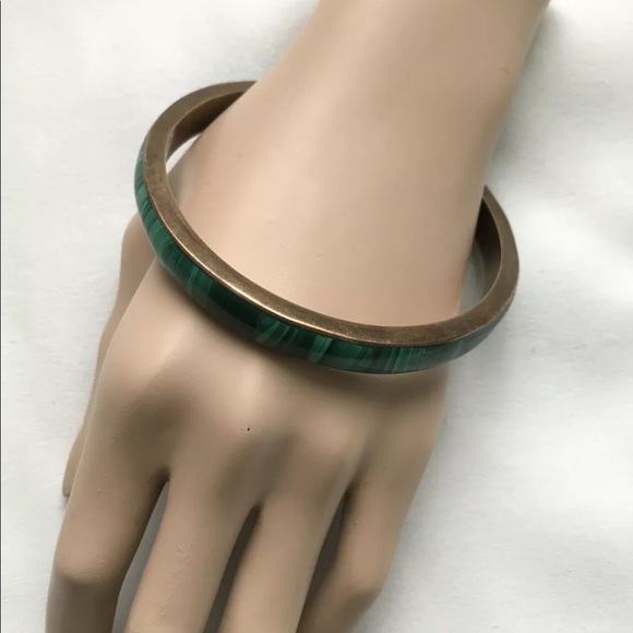 Vintage Bracelet Malachite Inlay Bronze Large - Picture 2 of 7